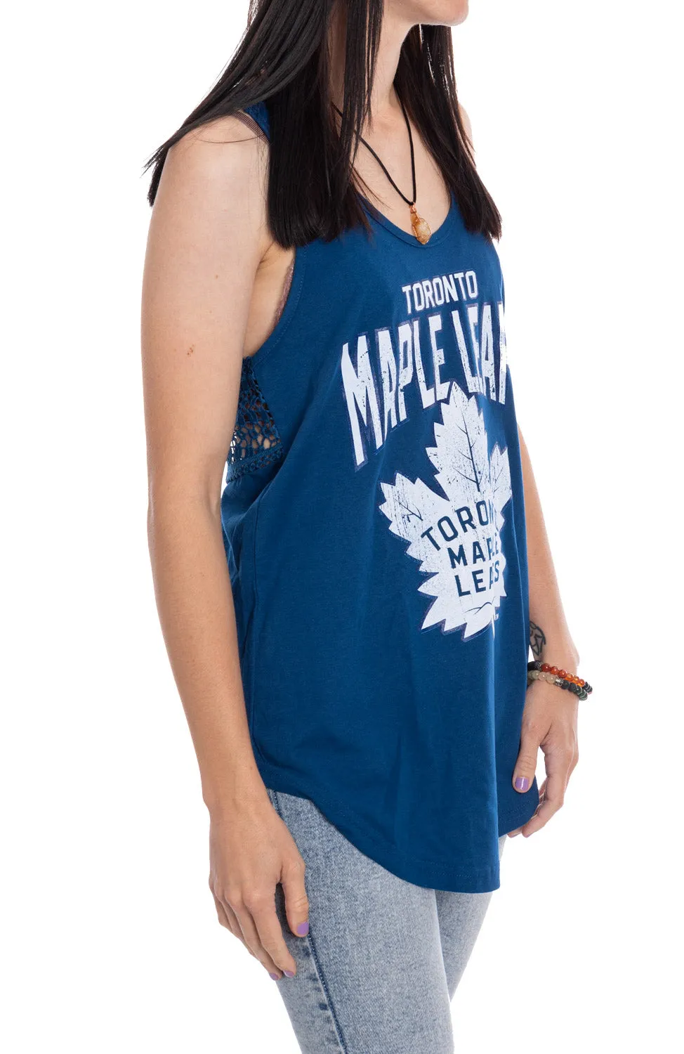 Toronto Maple Leafs Ladies "Distressed" Lace Flowy Tank Top
