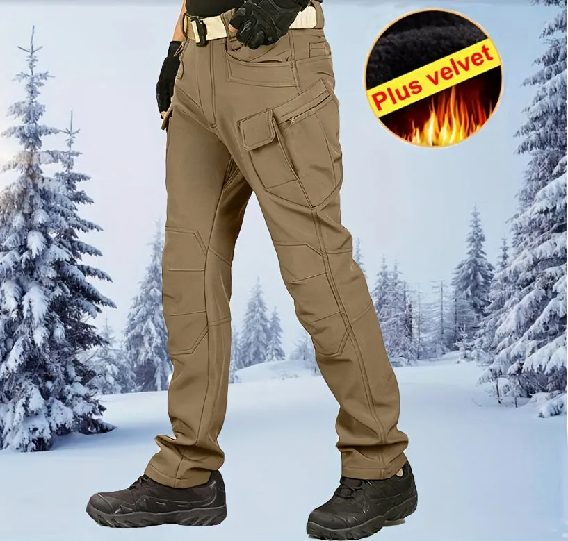 Trendy Thermal Cargo Pants, Men's Multi Flap Pocket Trousers, Loose Casual Outdoor Pants, Men's Work Pants Outdoors Streetwear Camping, Hiking