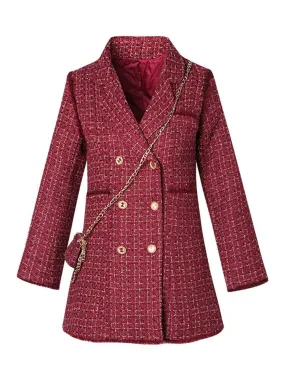 Tweed Double Breasted Blazer Dress w/ Chain Belt Bag