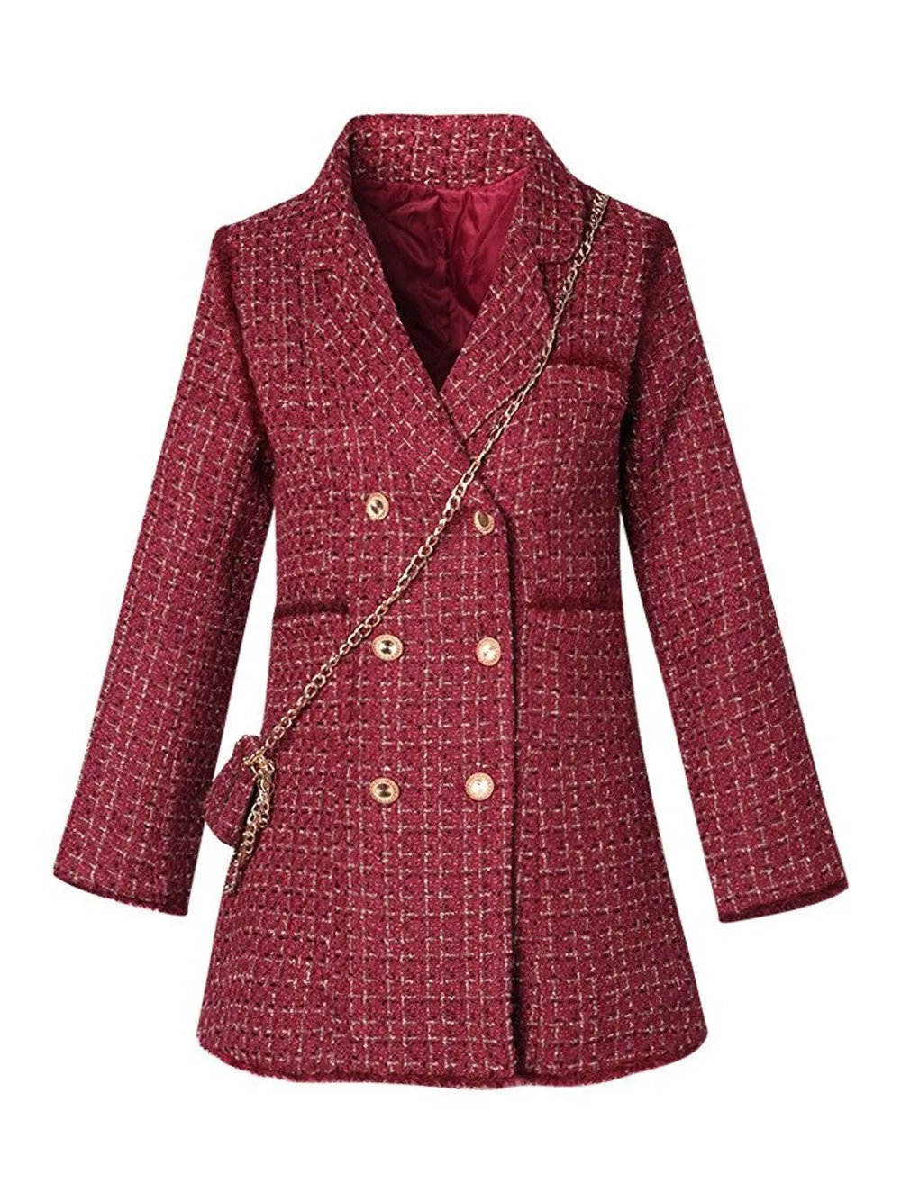 Tweed Double Breasted Blazer Dress w/ Chain Belt Bag
