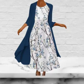 Two Piece Floral Print Maxi Dress and Cardigan