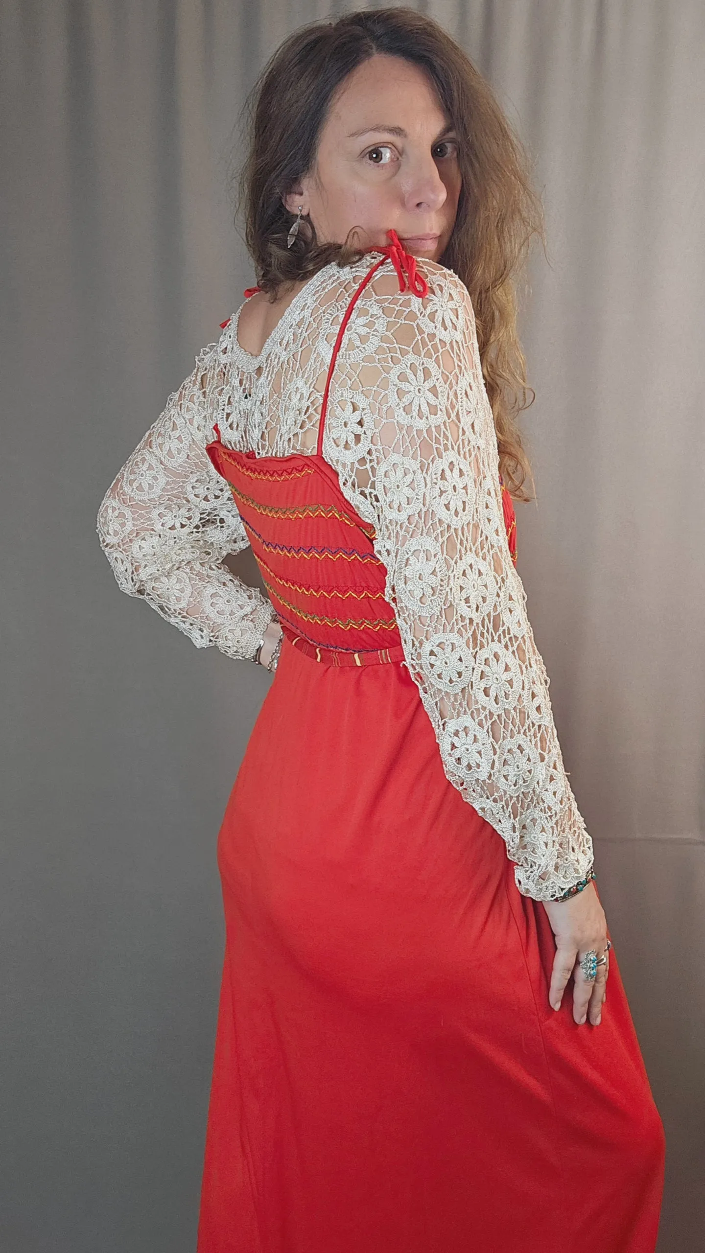 Vintage 1970s red rayon Maxi Dress