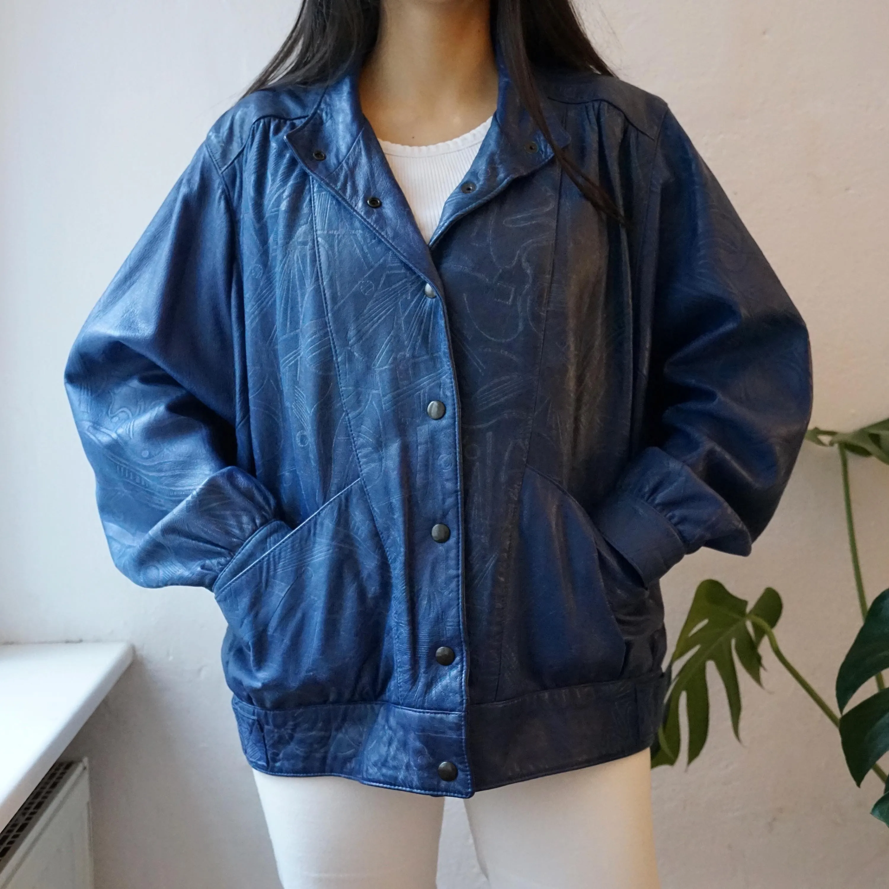 Vintage blue leather jacket size M