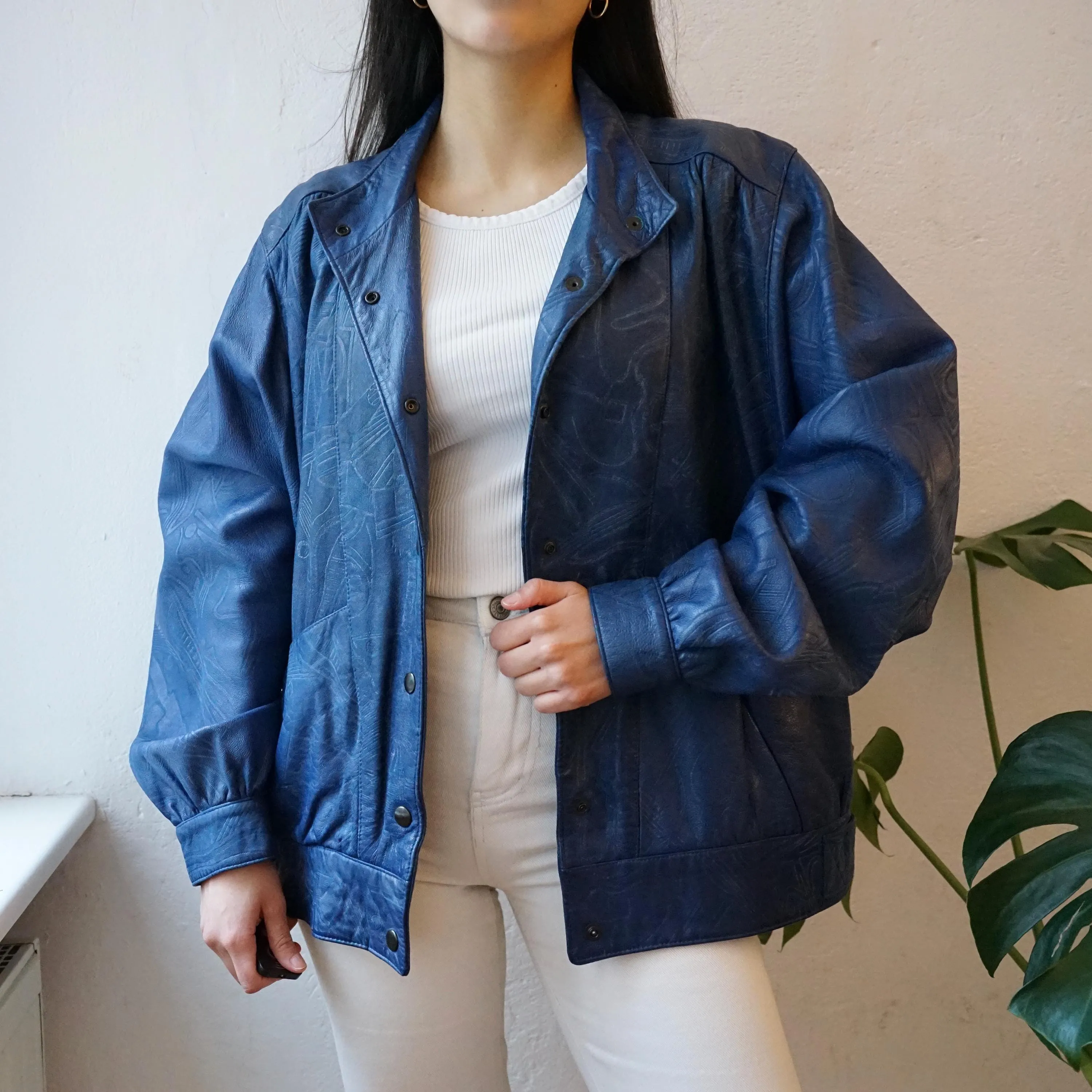 Vintage blue leather jacket size M
