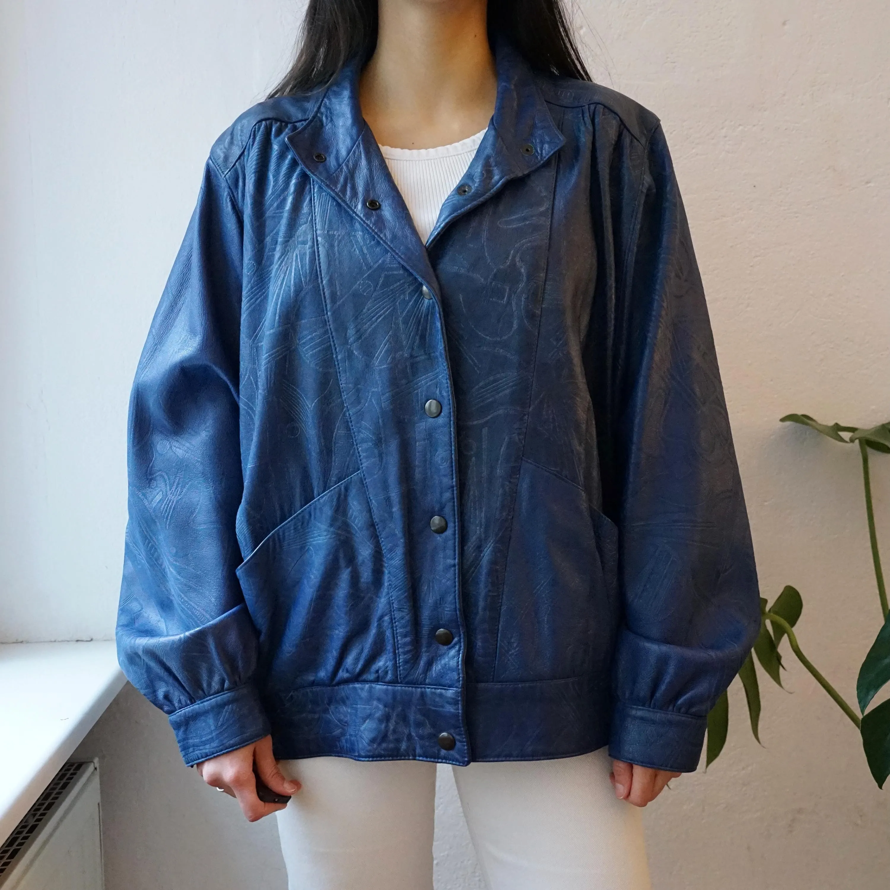 Vintage blue leather jacket size M