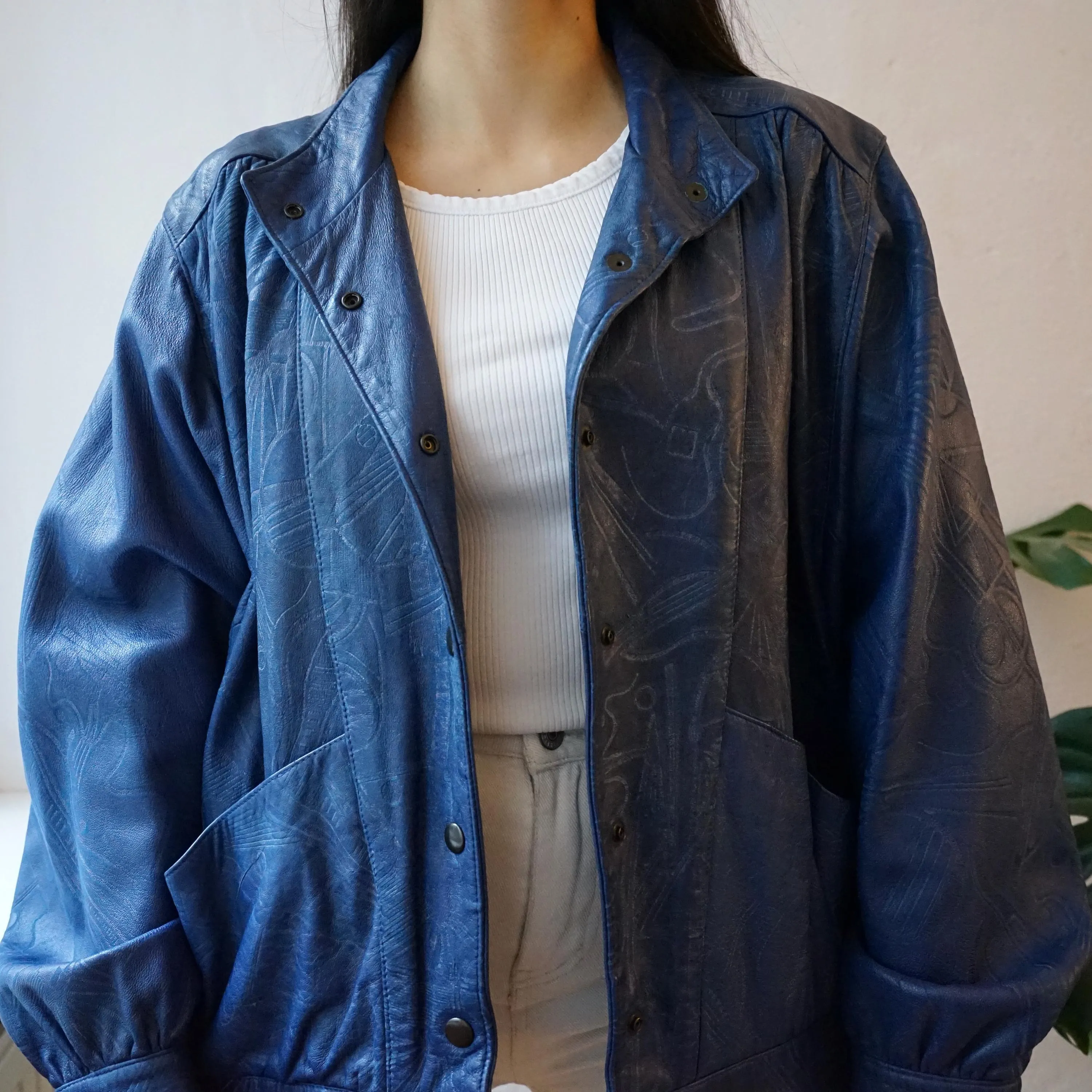 Vintage blue leather jacket size M