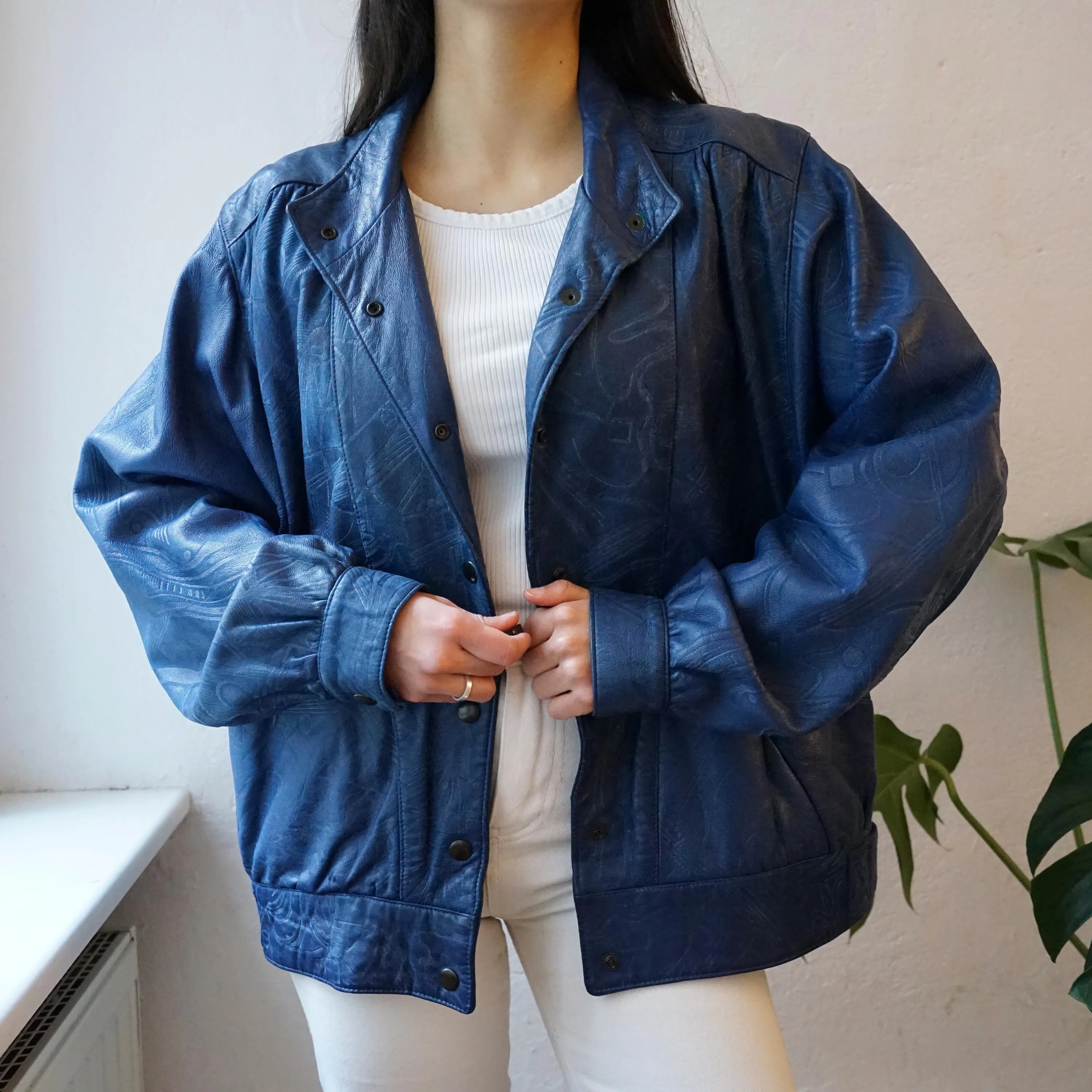 Vintage blue leather jacket size M