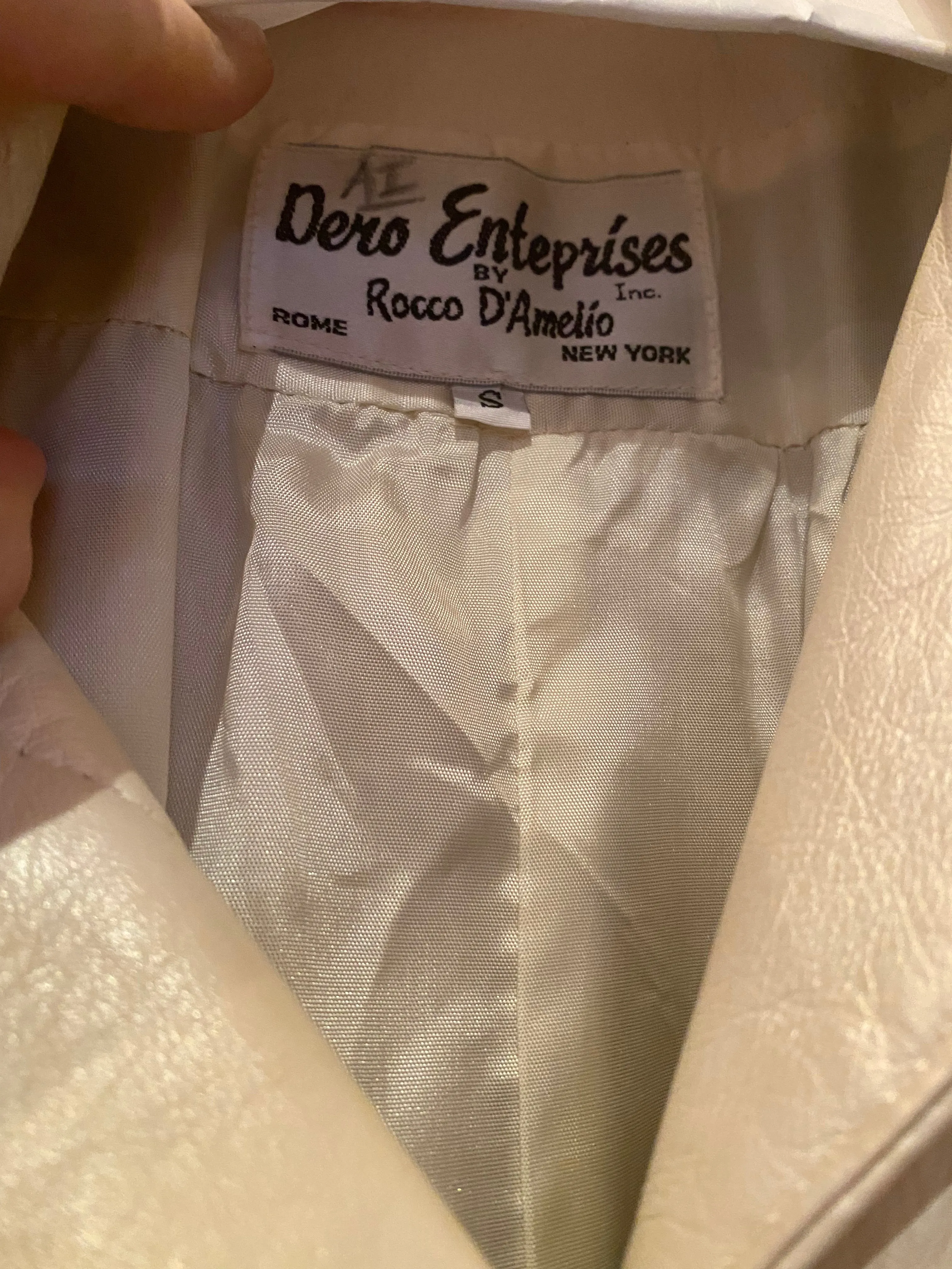 Vintage Ivory Pearl Leather Midi Coat With Micro Pleated Sleeves / SM