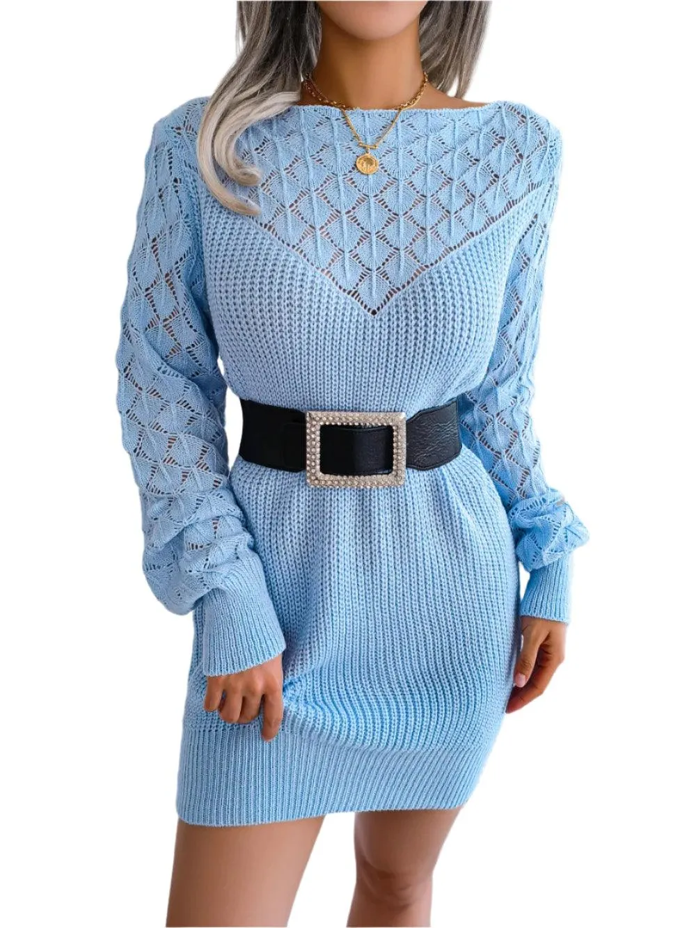 Warm Chic Long Sleeve  Style Casual Mini Sweater Dress  for Autumn/Winter