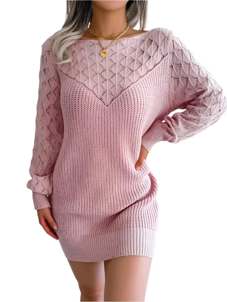 Warm Chic Long Sleeve  Style Casual Mini Sweater Dress  for Autumn/Winter