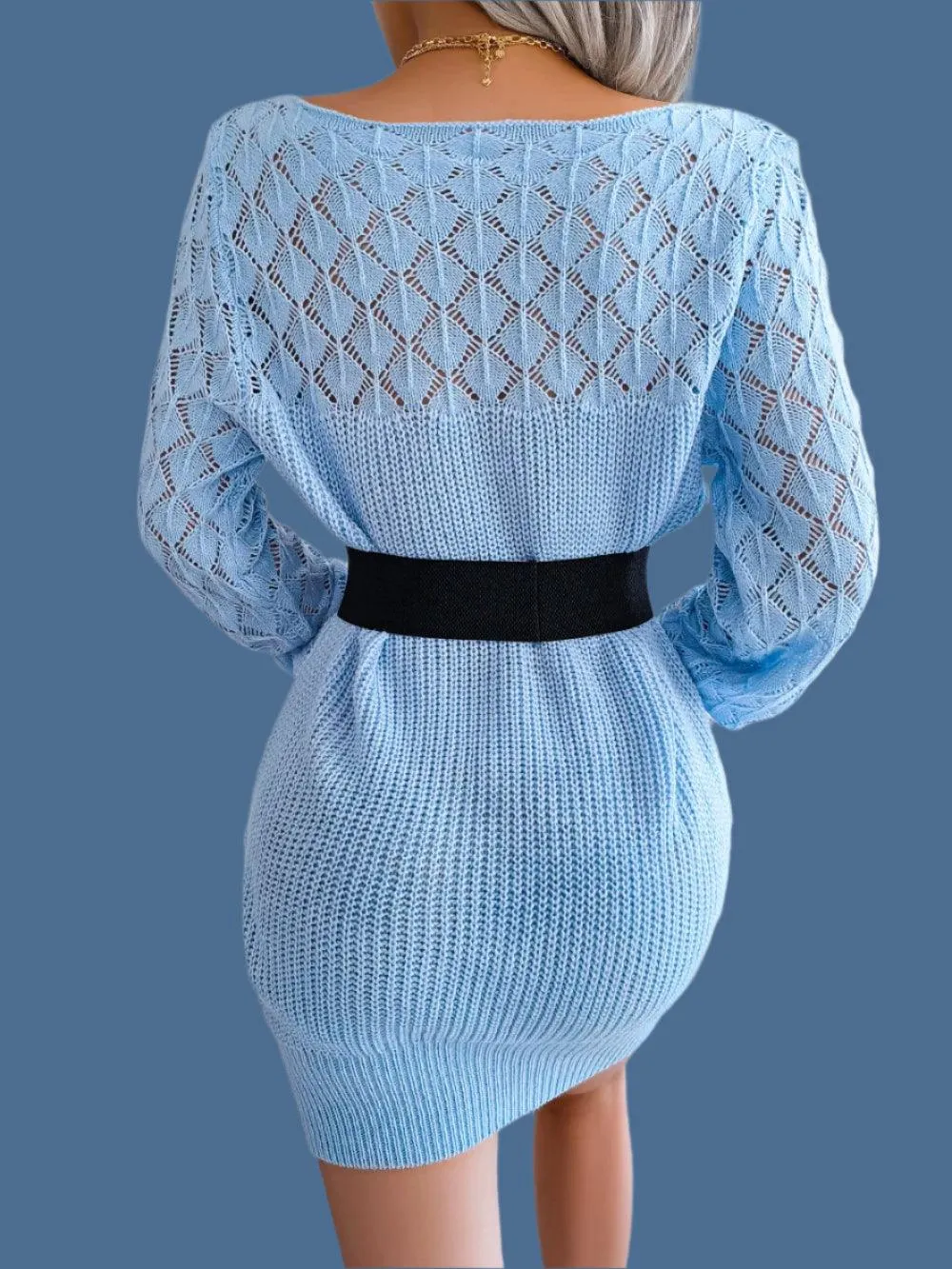 Warm Chic Long Sleeve  Style Casual Mini Sweater Dress  for Autumn/Winter