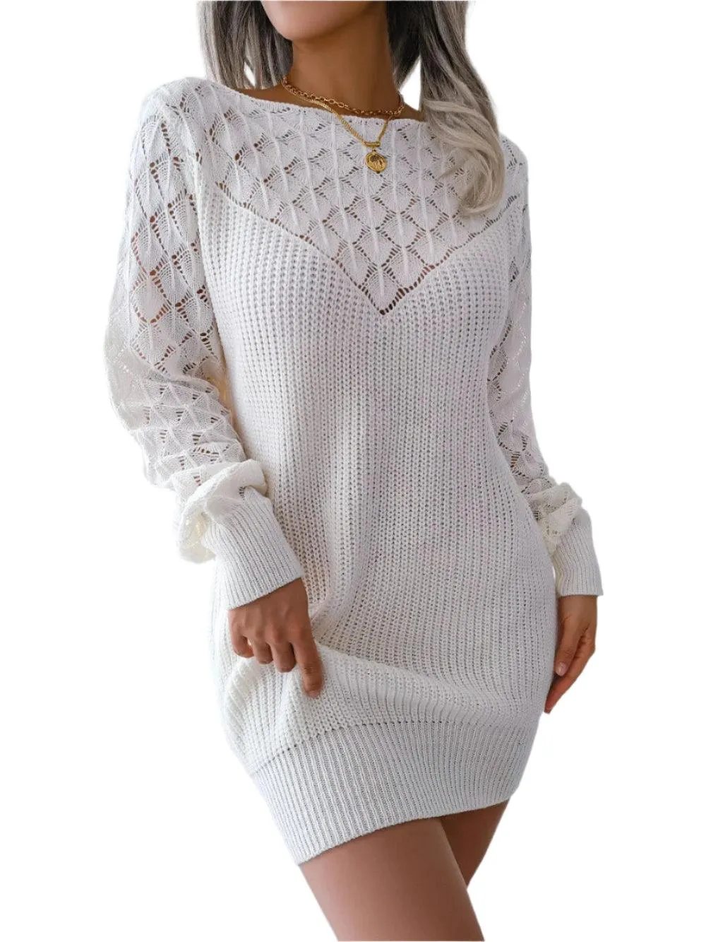 Warm Chic Long Sleeve  Style Casual Mini Sweater Dress  for Autumn/Winter