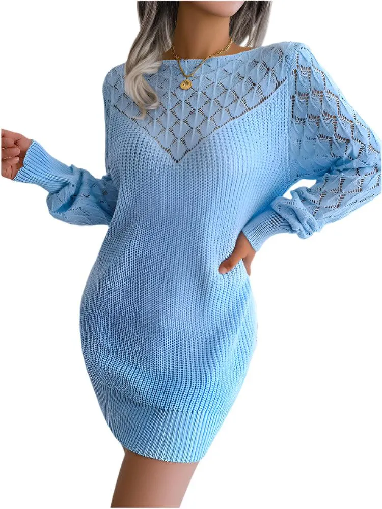 Warm Chic Long Sleeve  Style Casual Mini Sweater Dress  for Autumn/Winter