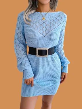Warm Chic Long Sleeve  Style Casual Mini Sweater Dress  for Autumn/Winter