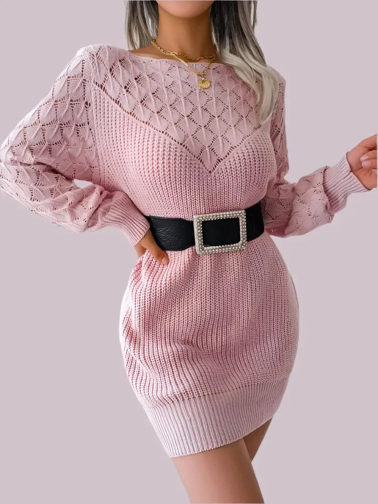 Warm Chic Long Sleeve  Style Casual Mini Sweater Dress  for Autumn/Winter