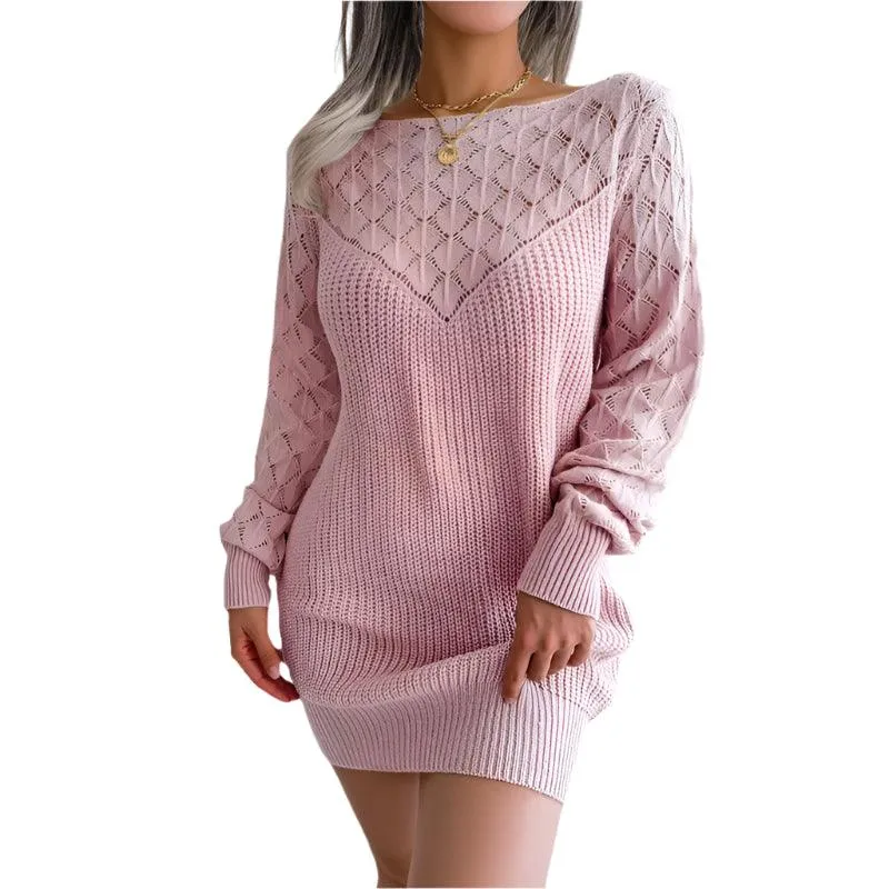 Warm Chic Long Sleeve  Style Casual Mini Sweater Dress  for Autumn/Winter
