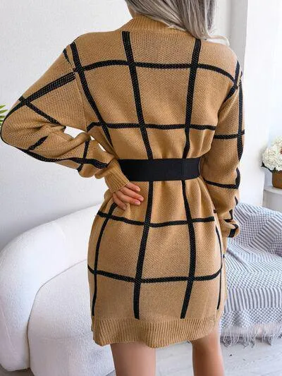 Windowpane Crew Neck Sweater Dress