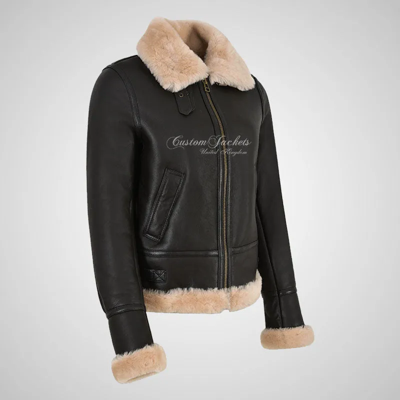 WINNIPEG Women's Shearling Jacket Sheepskin RAF Pilot Jacket Brown