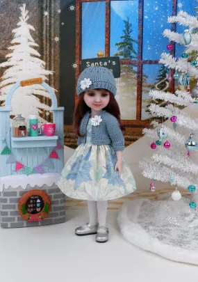 Winter Poinsettias - dress and sweater set with shoes for Ruby Red Fashion Friends doll