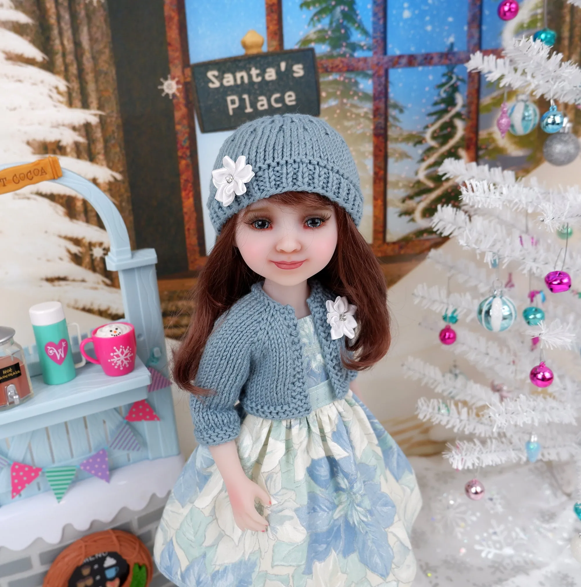 Winter Poinsettias - dress and sweater set with shoes for Ruby Red Fashion Friends doll