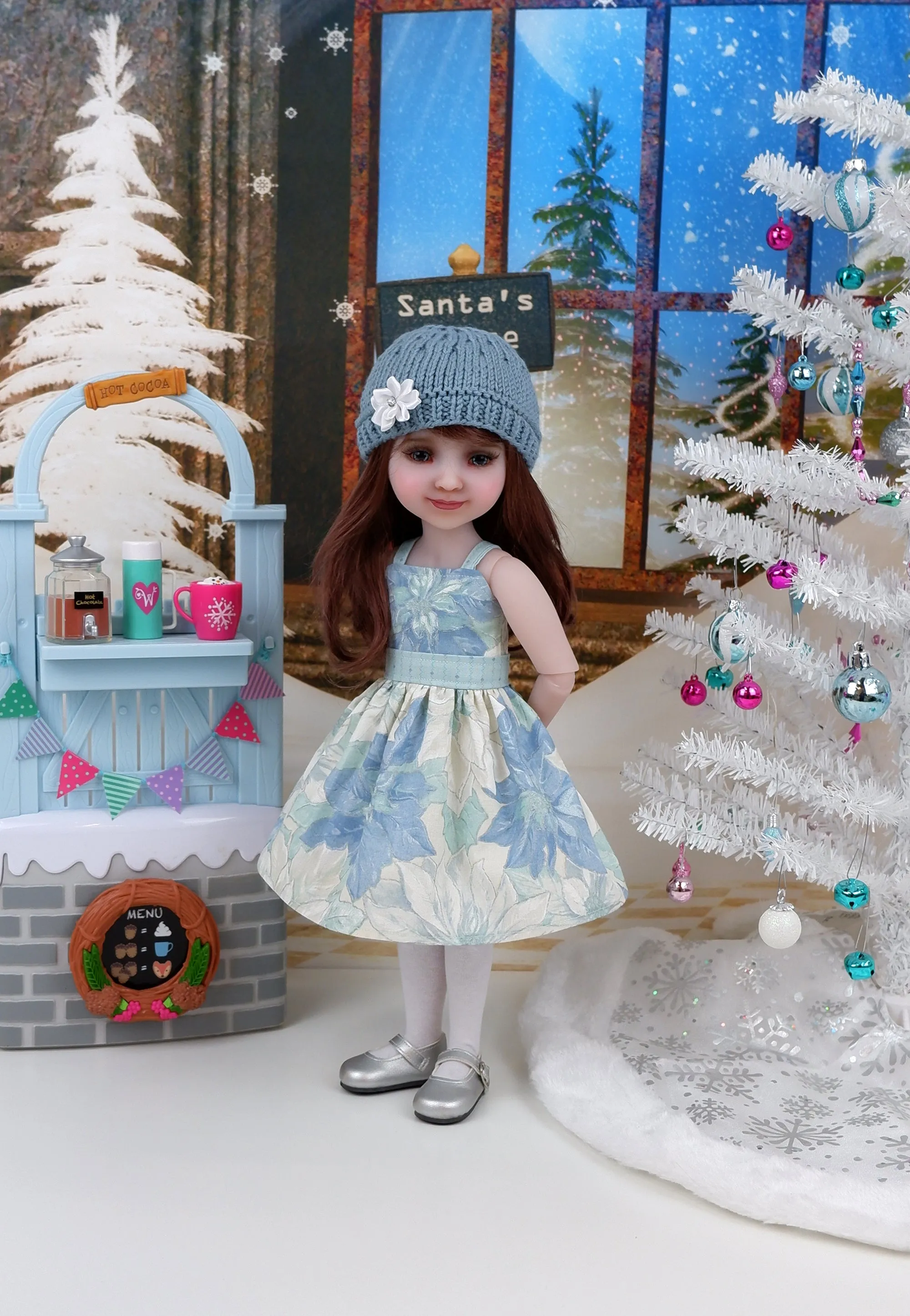 Winter Poinsettias - dress and sweater set with shoes for Ruby Red Fashion Friends doll