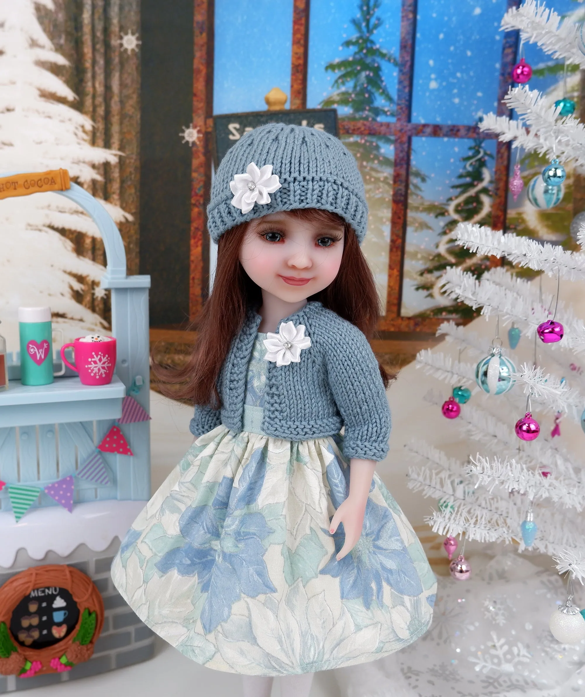 Winter Poinsettias - dress and sweater set with shoes for Ruby Red Fashion Friends doll