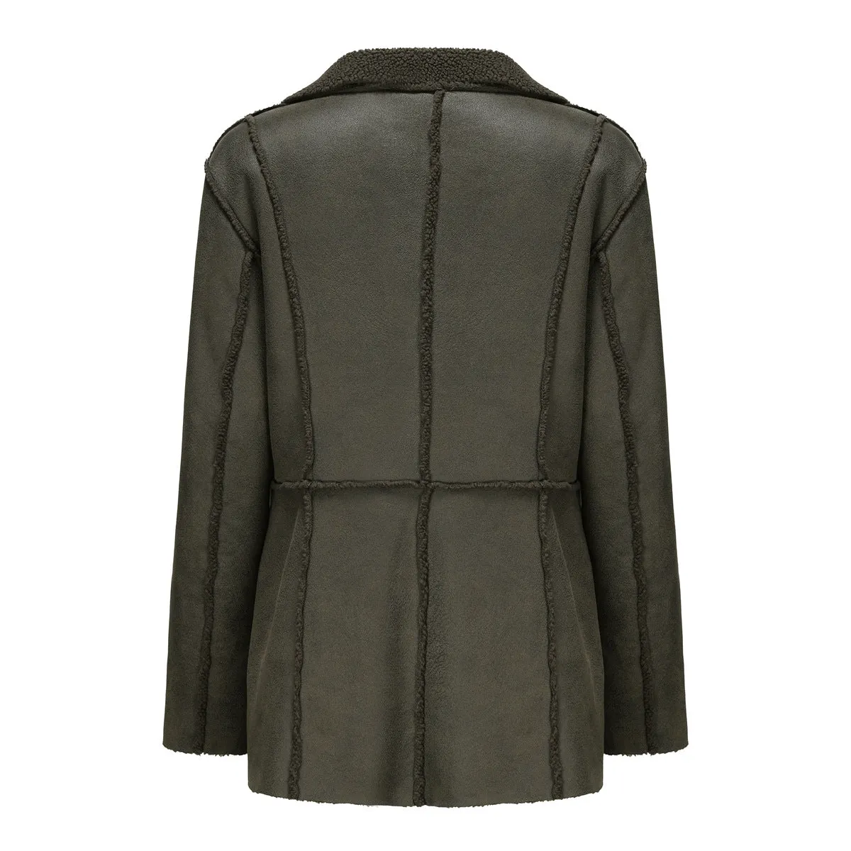 Women Faux Shearling Collared With Velvet Leather Jacket