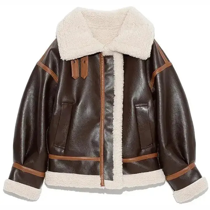 Women’s B3 RAF Aviator Sherpa Lined Sheepskin Shearling Leather Jacket