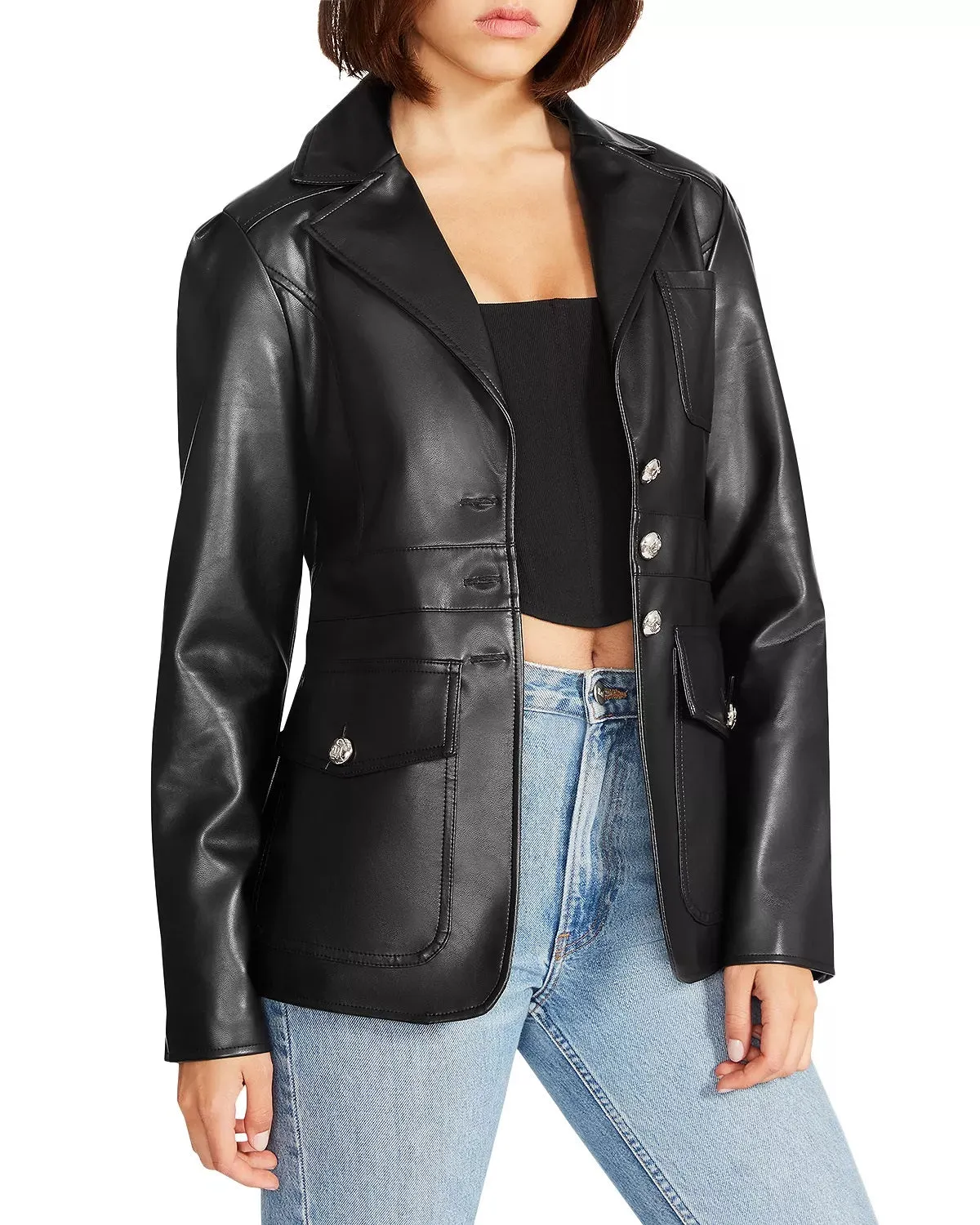 Women's Black Sheep Leather Slim Fit Blazer Jacket