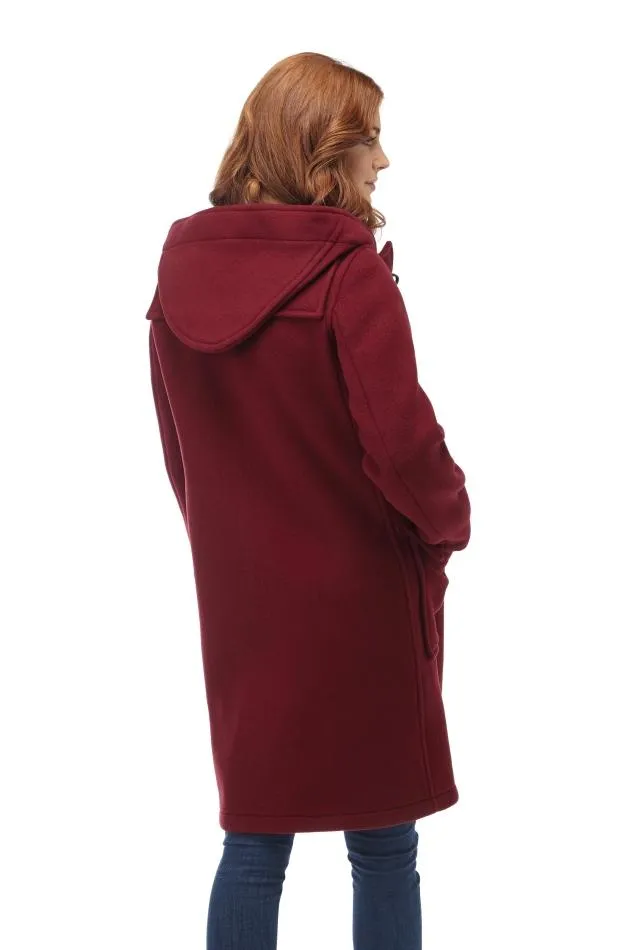 Women's Classic Fit Duffle Coat with Horn Toggles - Burgundy