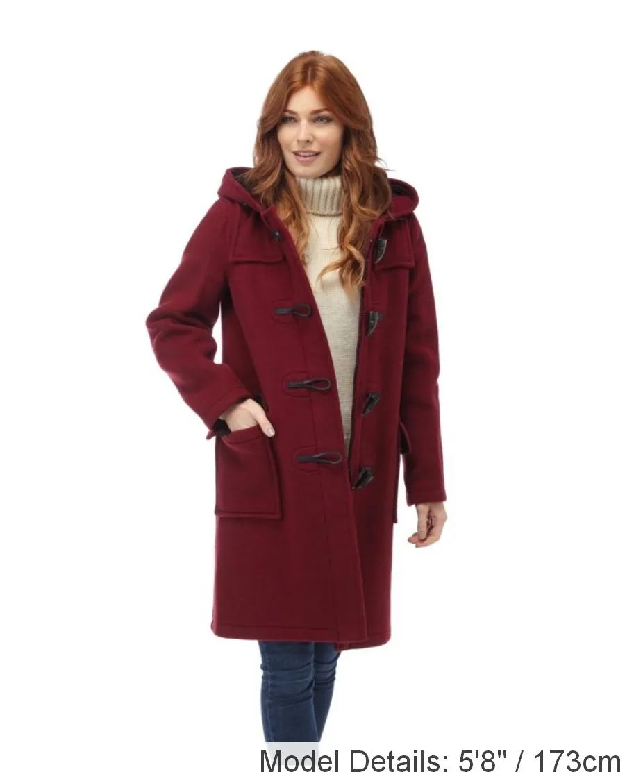 Women's Classic Fit Duffle Coat with Horn Toggles - Burgundy