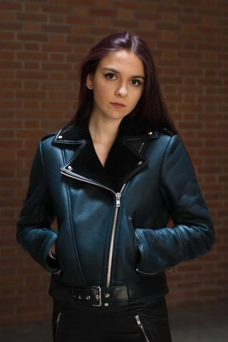Women's Faux Shearling Lined Leather Jacket By TJS