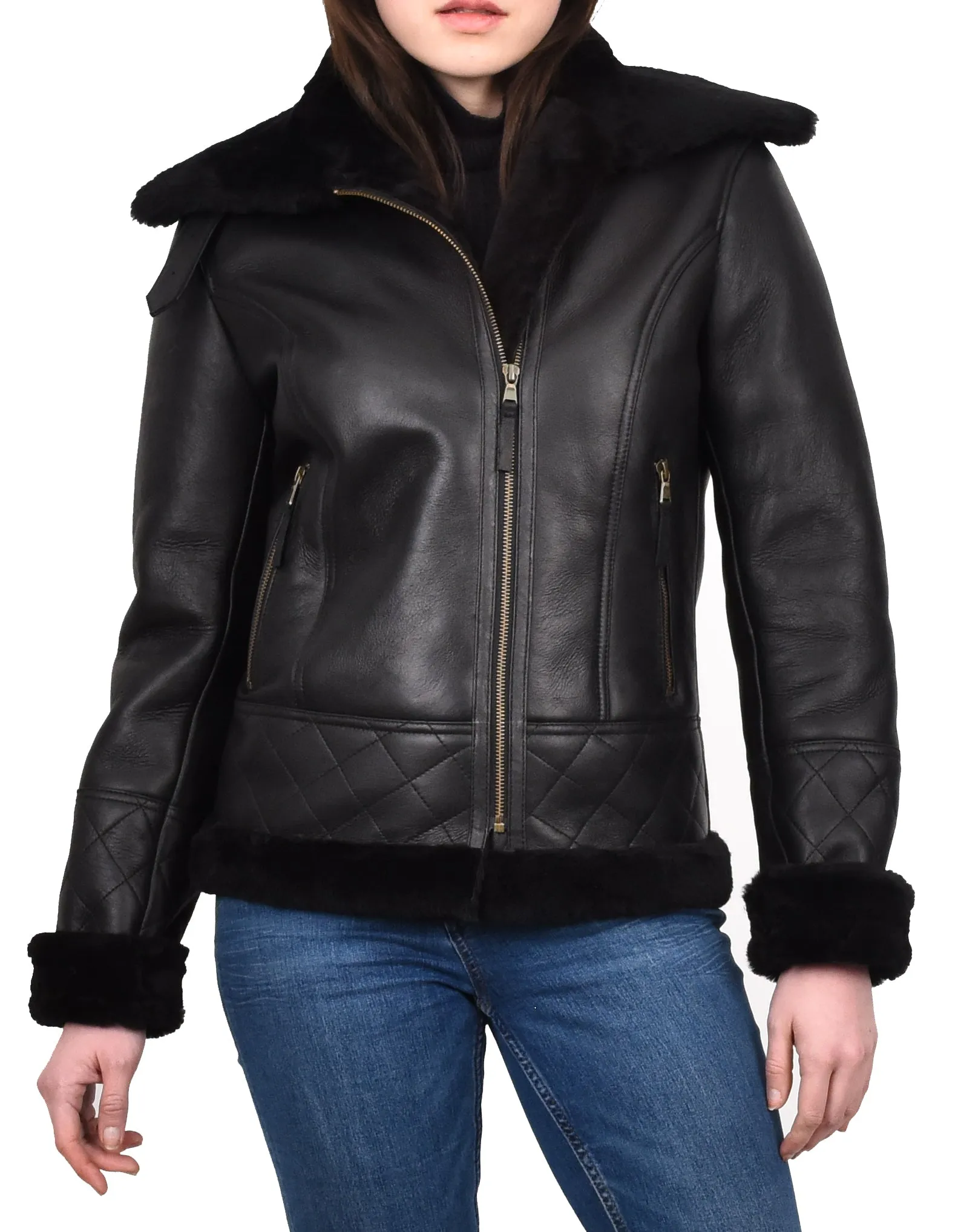 Women's Genuine Sheepskin Merino Aviator Jacket Back Laerke