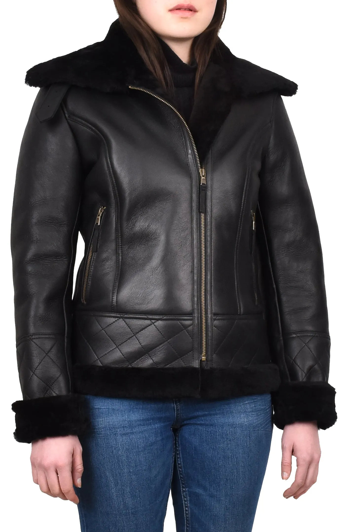 Women's Genuine Sheepskin Merino Aviator Jacket Back Laerke