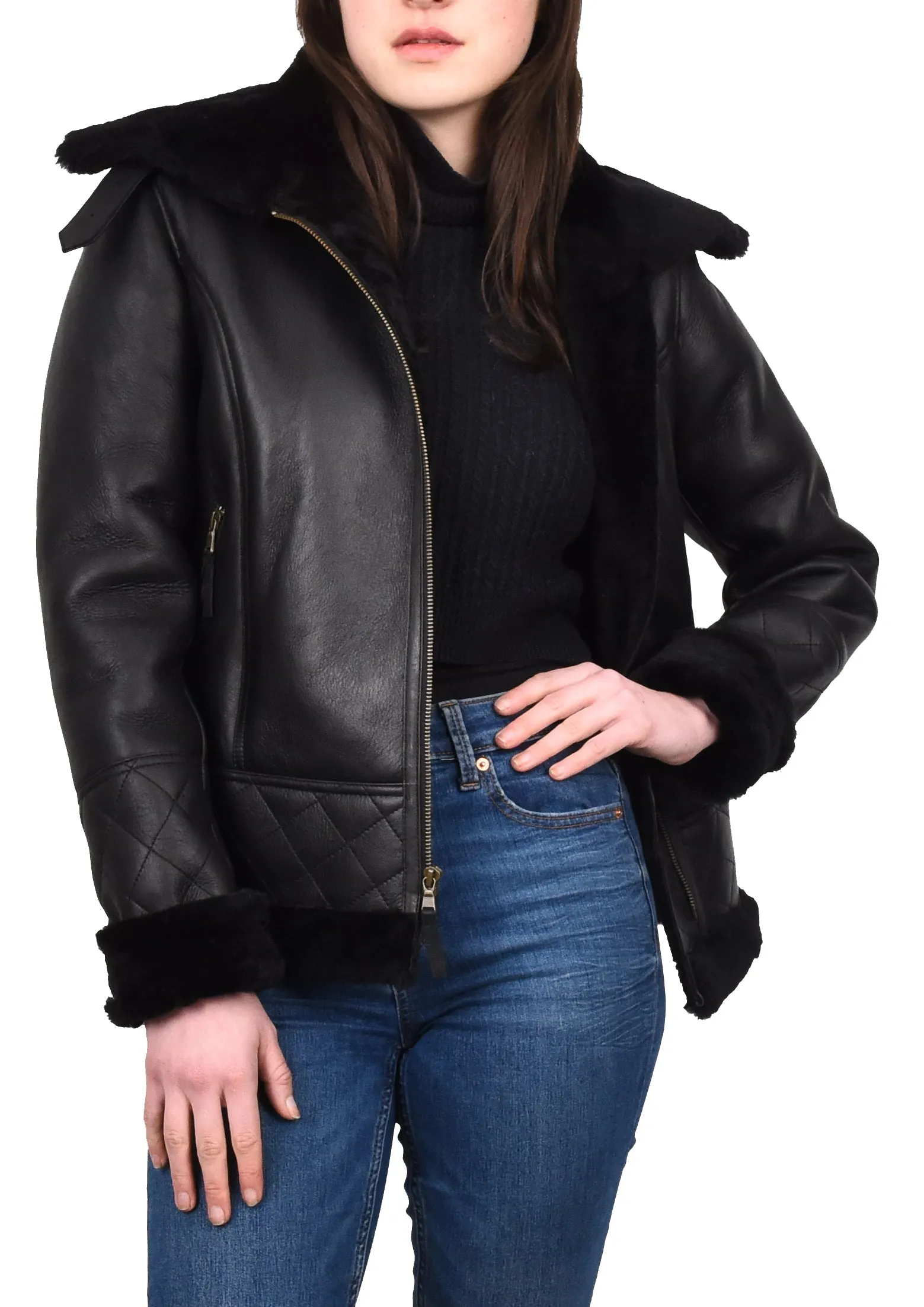 Women's Genuine Sheepskin Merino Aviator Jacket Back Laerke