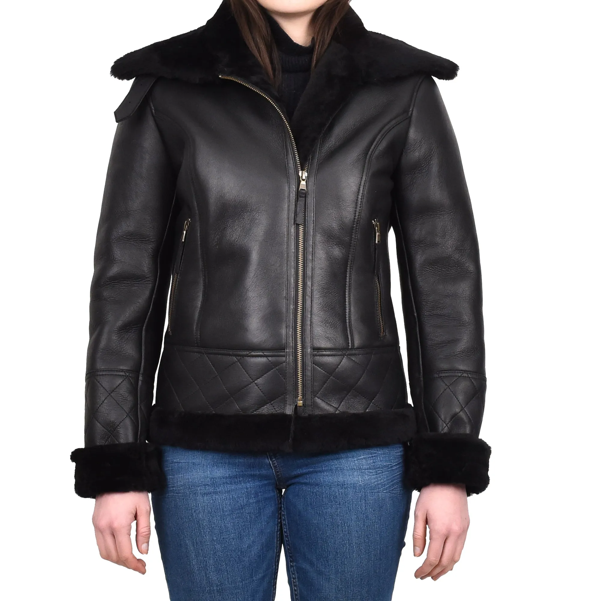 Women's Genuine Sheepskin Merino Aviator Jacket Back Laerke