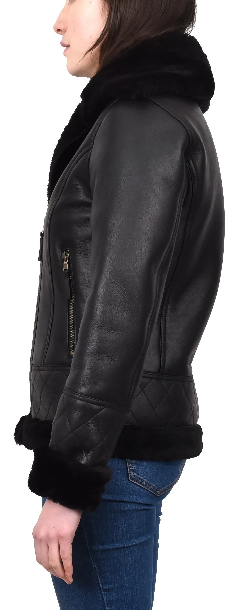 Women's Genuine Sheepskin Merino Aviator Jacket Back Laerke