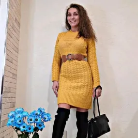 Women's Winter Twist Pattern Bodycon Sweater Dress