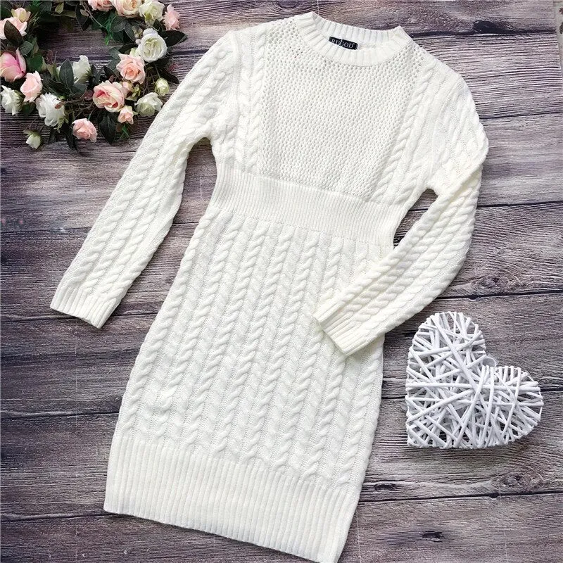Women's Winter Twist Pattern Bodycon Sweater Dress