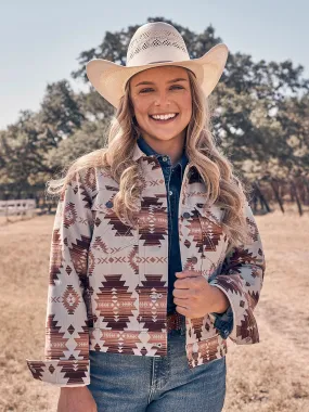 Wrangler Women's Geo Brown Aztec Western Print Boyfriend Jacket 112361195