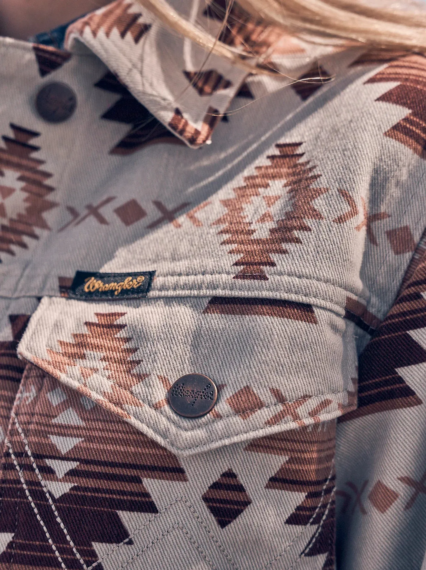 Wrangler Women's Geo Brown Aztec Western Print Boyfriend Jacket 112361195