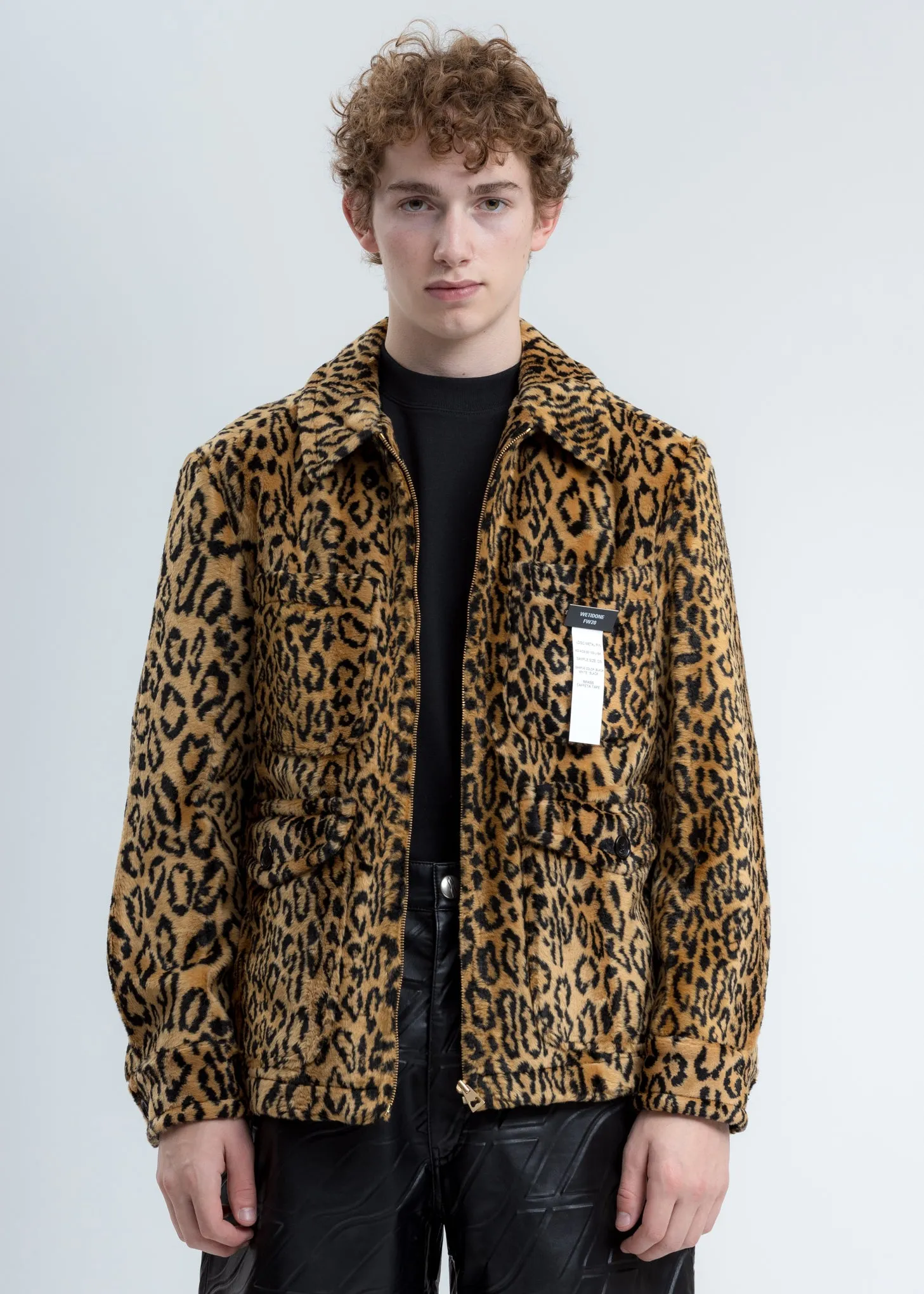 Yellow Leopard Faux Fur Zip Up Jacket