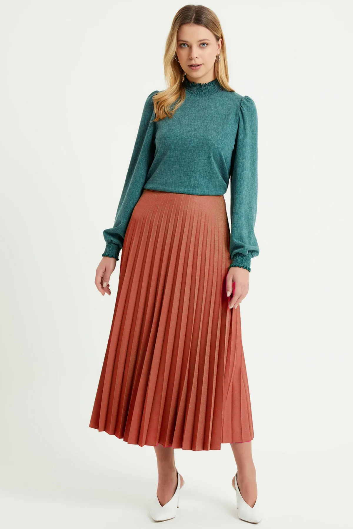 ZRF Women Pleated Basic Skirt - Terracotta - Middleton